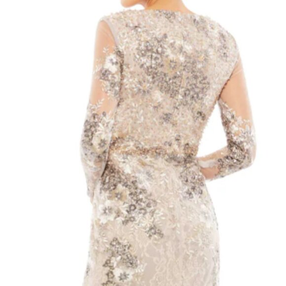 MAC DUGGAL 67539 EMBELLISHED V-NECK ILLUSIONS TAUPE GOWN sz 10 - Picture 5 of 6